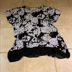 Black and white floral tunic with ruffles